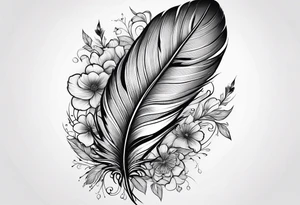 Feather with flowers tattoo idea