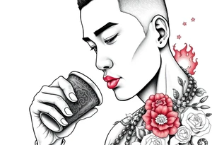 Handsome Asian young guy is drinking from ancient cup tattoo idea