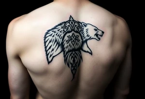 Nordic Viking themed bear on shoulder Vegvisir symbol tribal elder furthark bicep band tattoo idea