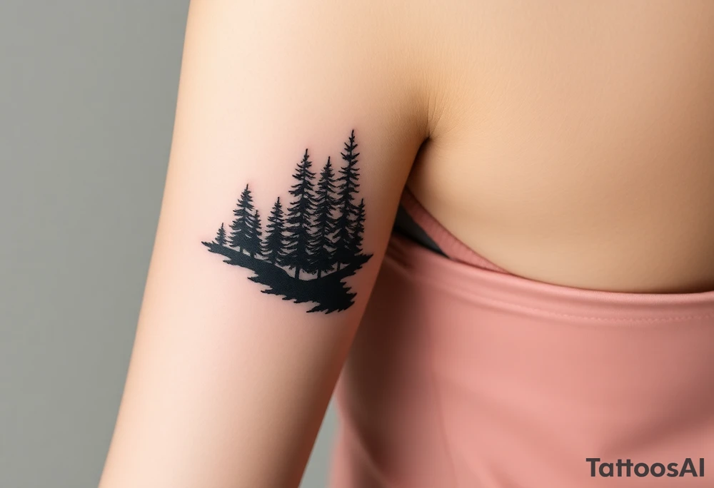 Fractured scene: dark, tangled forest on one side, open mountain range on the other. Split but connected tattoo idea