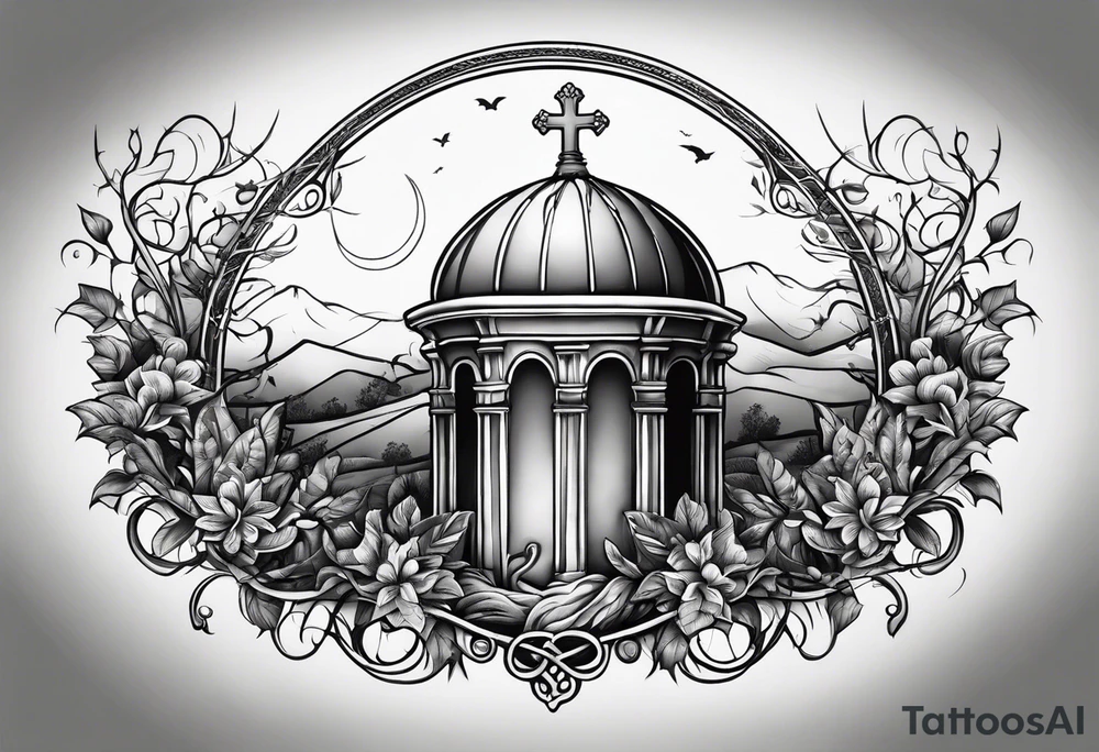 Grave with leafy vines wrapped around it tattoo idea