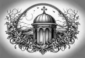 Grave with leafy vines wrapped around it tattoo idea