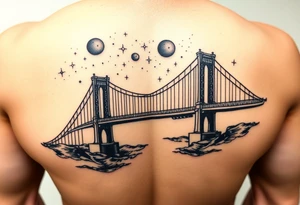 Create a tattoo of the brooklyn bridge 
Have a galaxy in the sky with planets and stars add color tattoo idea