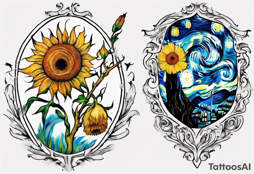 Create a colorful Vincent van Gogh's tattoo The intended placement is on the upper chest. The overall design should be small in size while maintaining a delicate and artistic aesthetic. tattoo idea