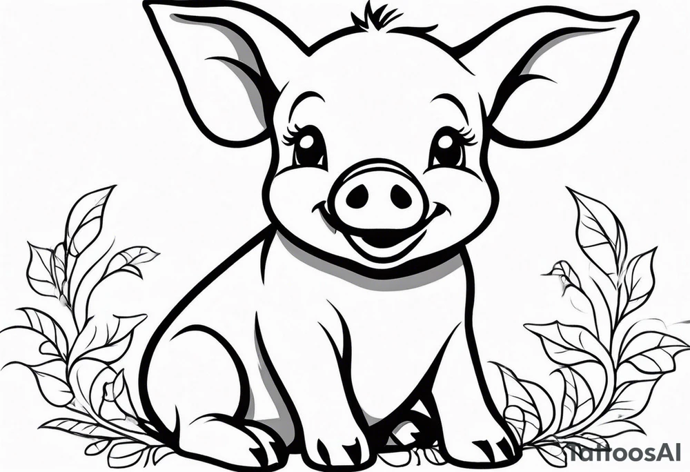 very cute happy piglet with small ears.
outline only.
black and white only.
only show the piglet. no extra lines or decoration.
no black shading.
draw only with very thin lines (1px)

should look like a tattoo that will only take 2 minutes to draw tattoo idea