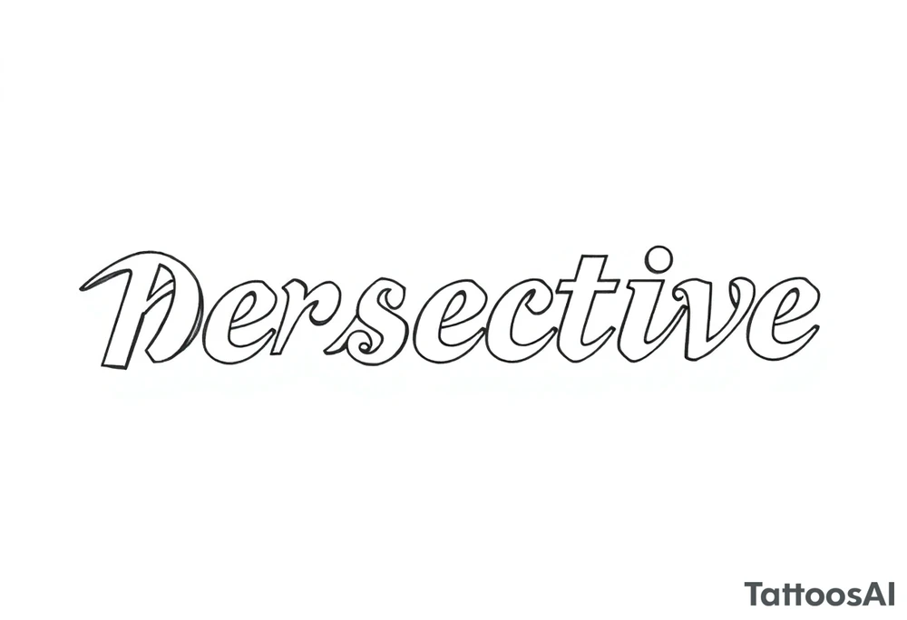 The word perspective written in thin font, each letter facing a different direction. Surrounded in 3D polygonal shapes tattoo idea