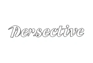 The word perspective written in thin font, each letter facing a different direction. Surrounded in 3D polygonal shapes tattoo idea