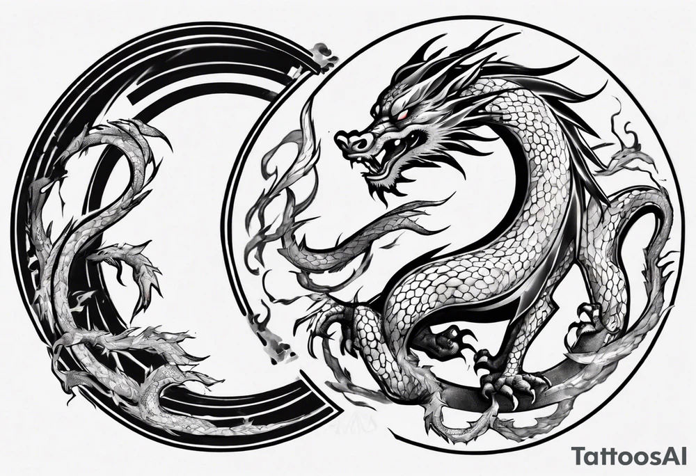 Chinese dragon in a circular shape with "02.03" written on its skin tattoo idea