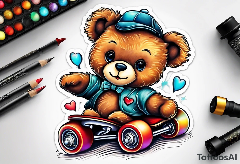 Teddy bears roller skating tattoo idea