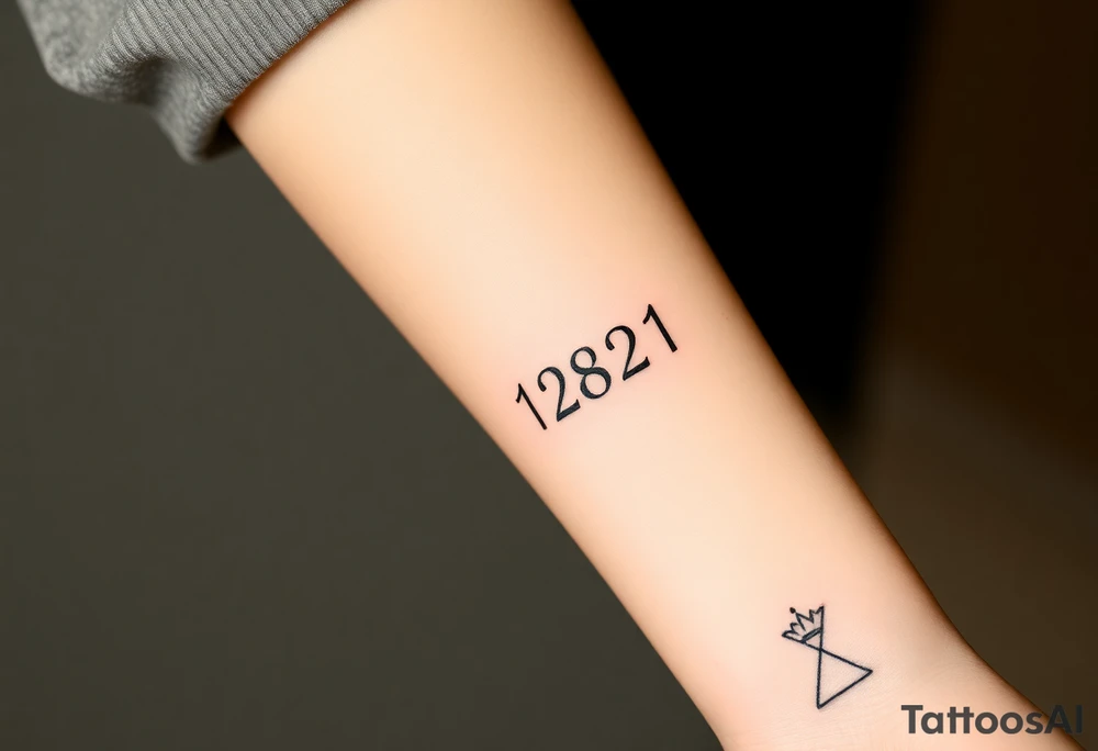 I want a small simple silhouette lines black and white wrist princess like girl snake tattoo that has number 12821 on its body along and also I want it to represent feminine energy crown queen Cycle tattoo idea