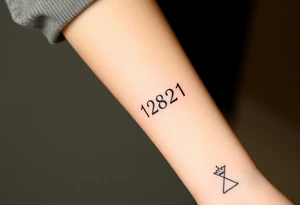 I want a small simple silhouette lines black and white wrist princess like girl snake tattoo that has number 12821 on its body along and also I want it to represent feminine energy crown queen Cycle tattoo idea