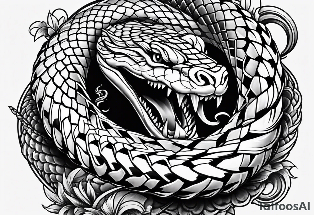 angry snake coiled around a sword tattoo idea