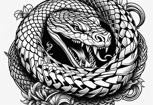 angry snake coiled around a sword tattoo idea