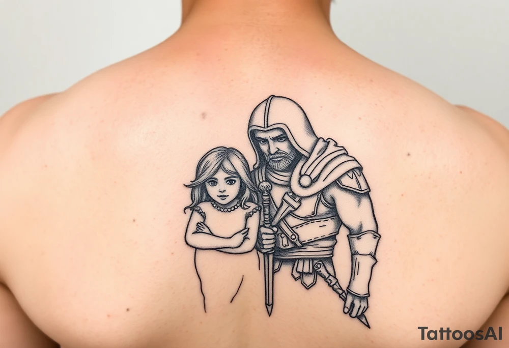 family tattoo for wife and kids, protector, brave, warrior tattoo idea