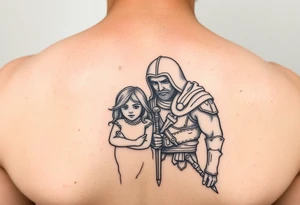 family tattoo for wife and kids, protector, brave, warrior tattoo idea
