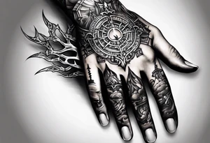 A human hand and a skeleton hand interlocking pointer fingers tattoo idea