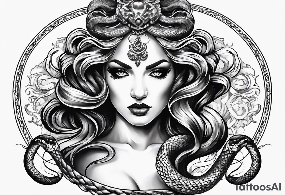 Gothic Medusa snake hair lady head tattoo idea