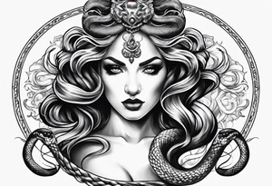 Gothic Medusa snake hair lady head tattoo idea
