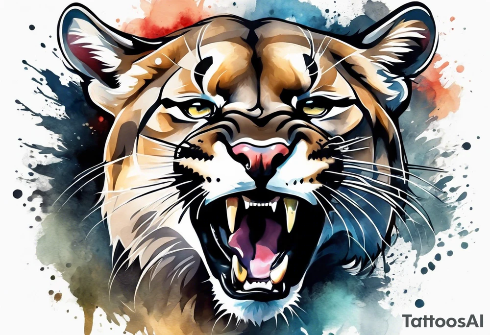 mountain lion growling or roaring tattoo idea