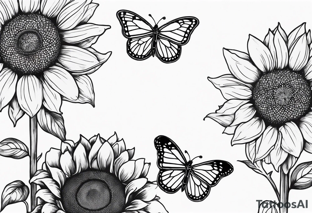 sunflowers with butterflies tattoo idea