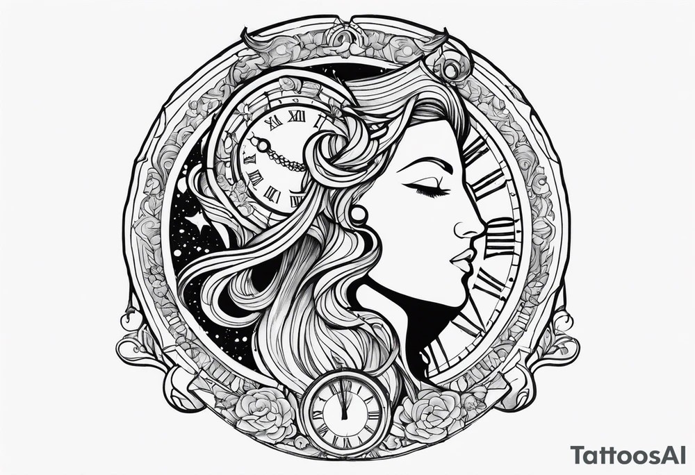 Janus, timeless clock, Aquarius arm sleeve tattoo idea