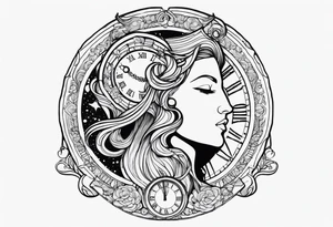 Janus, timeless clock, Aquarius arm sleeve tattoo idea