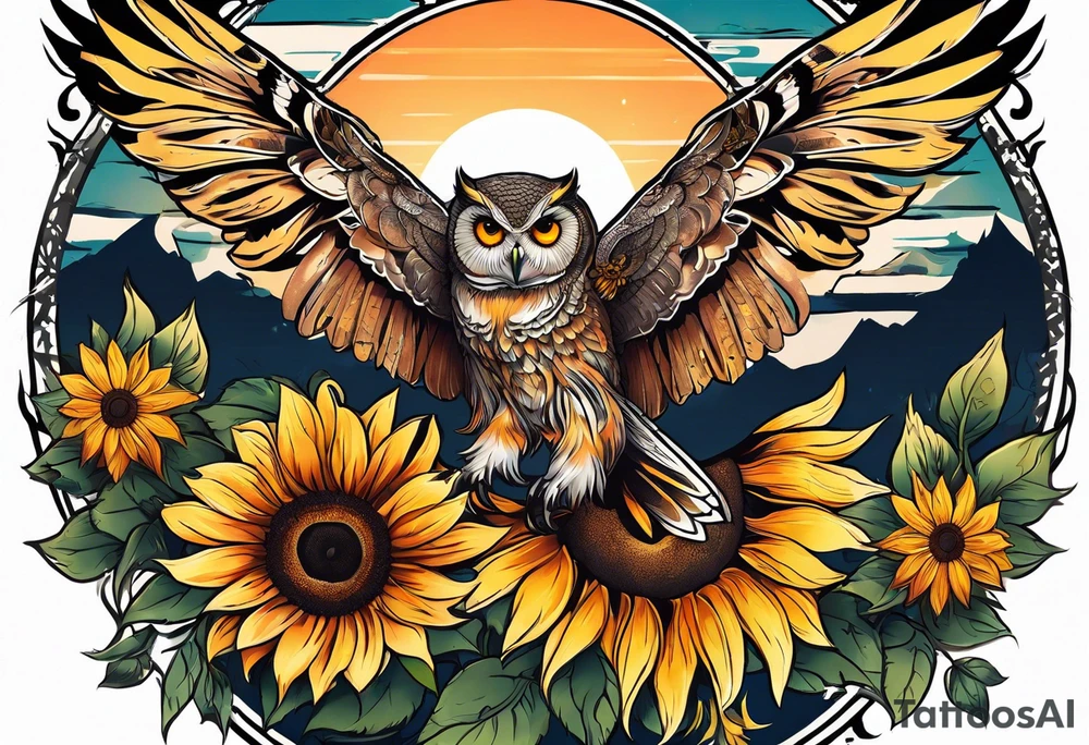 Sleeve with a owl sunflower and butterfly tattoo idea