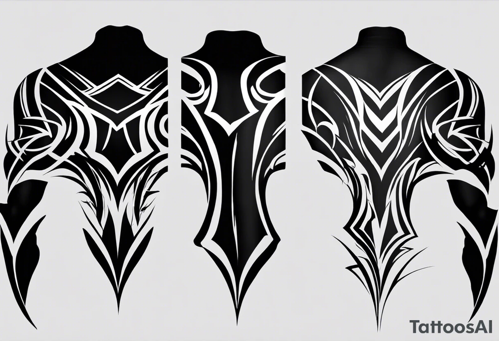 Certainly! Here’s a description for your back tattoo:

---

**Tattoo Description:**

Design: Black work, paint strokes.
Location: Back.
Concept: Dante's Inferno, representing the layers of hell.

**Design Details:**

1. **Vertical Lines:**
   - Two bold, vertical lines run parallel up the spine, symbolizing the journey through the depths of Dante's Inferno.

2. **Horizontal Lines:**
   - Nine horizontal lines intersect the vertical lines, each representing one of the nine circles of hell.
   - The lines descend down the back, each becoming progressively shorter and narrower to signify the decreasing levels of hell's circles.
   - The paint stroke style gives the lines a dynamic, brush-painted appearance, enhancing the dramatic and artistic effect.

3. **Overall Style:**
   - The black work technique ensures a striking contrast, with deep black ink emphasizing the severity and depth of the concept.

Sure, here's a simplified version:

---

**Tattoo Description:**

**Design:** Black work, paint strokes.
**Location:** Back.
**Concept:** Dante's Inferno, layers of hell.

**Details:**

1. **Vertical Lines:**
   - Two parallel lines up the spine.

2. **Horizontal Lines:**
   - Nine perpendicular lines, descending and decreasing in width.

**Style:**
   - Bold black work with paint stroke effects.

---

This version is straightforward and clear.

---

This description provides a clear and detailed vision for your tattoo artist to work from, capturing the essence and symbolism of Dante’s Inferno in a powerful and visually striking way. tattoo idea