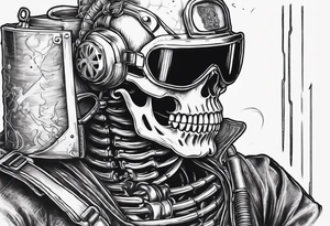 skeleton wearing a welding hood tig welding a heart back together tattoo idea