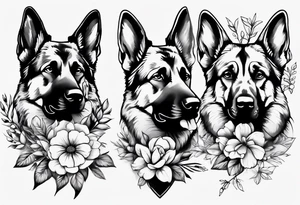German Shepherd with flowers tattoo idea