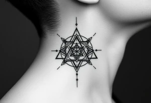 several sacred geometry pieces moving across the whole throat tattoo idea