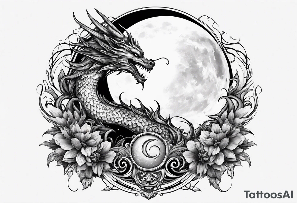 Moon fairy dragon tattoo idea