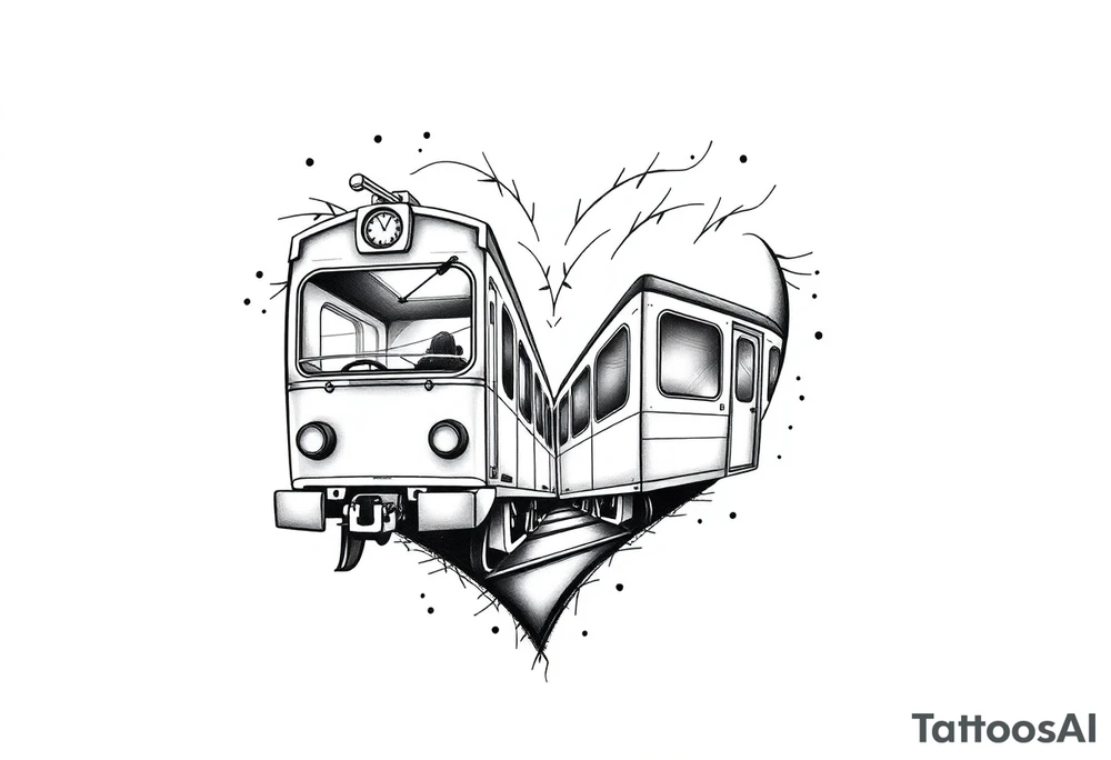 A modern train with carriages in the shape of a heart tattoo idea