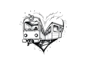 A modern train with carriages in the shape of a heart tattoo idea