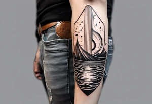 a simple line of icons down the back of the arm. there are four icons in this order:

1. a music note on a staff
2. a wave of water
3. a pocket
4. mushroom tattoo idea