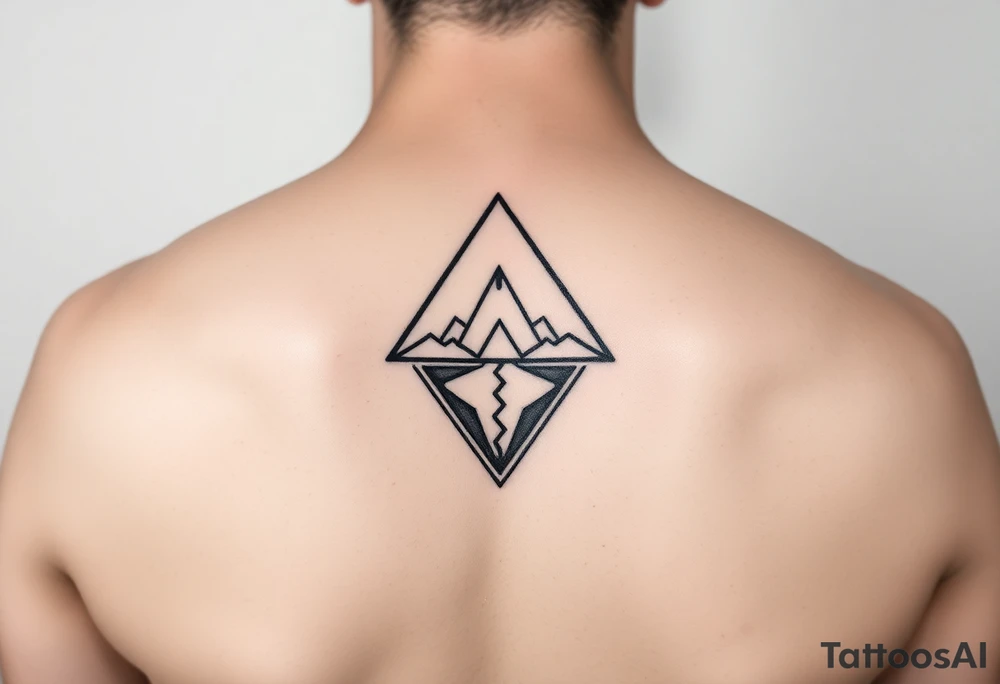 Geometric small triangle about different paths in life merge together and become stronger together while being psychedelic and trippy tattoo idea