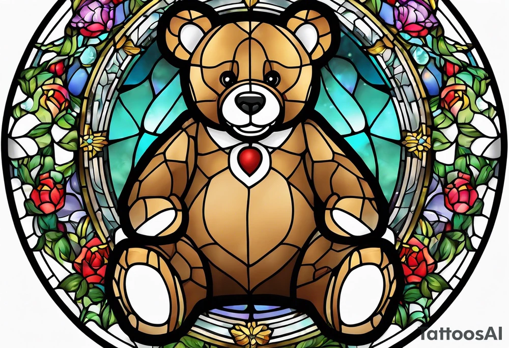 Stained glass Teddy bear tattoo idea