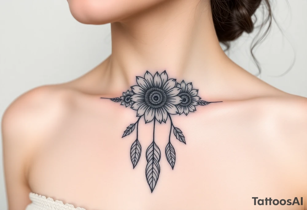 Sunflowers and roses dreamcatcher tattoo idea