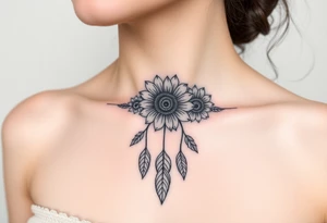 Sunflowers and roses dreamcatcher tattoo idea