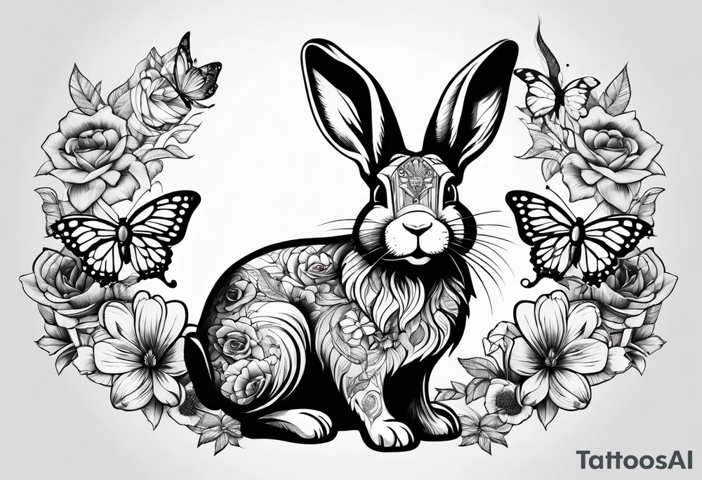 bunny with butterflies tattoo idea