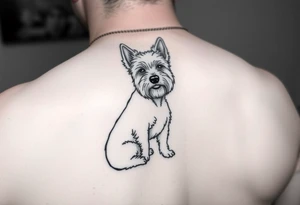 Foto de mi perro westie que se sienta con la pata trasera estirada. Mirando hacia el frente, inclinado hacia arriba, hacia un faro clásico tattoo idea