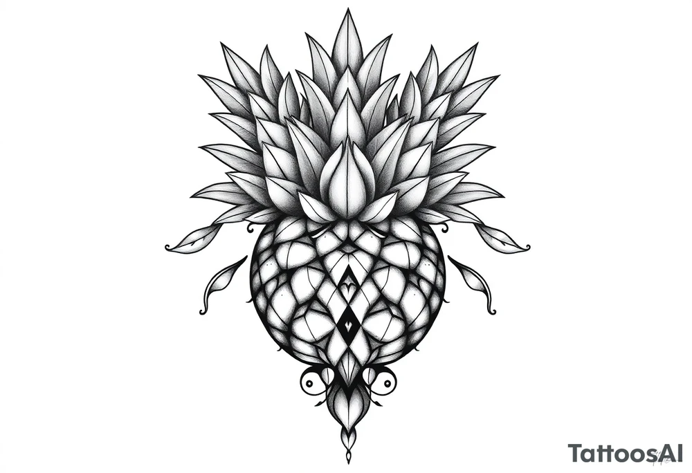 Bushy crown pineapple vagina, design to go over vagina , erotic vagina area design, anus to be at the bottom tattoo idea