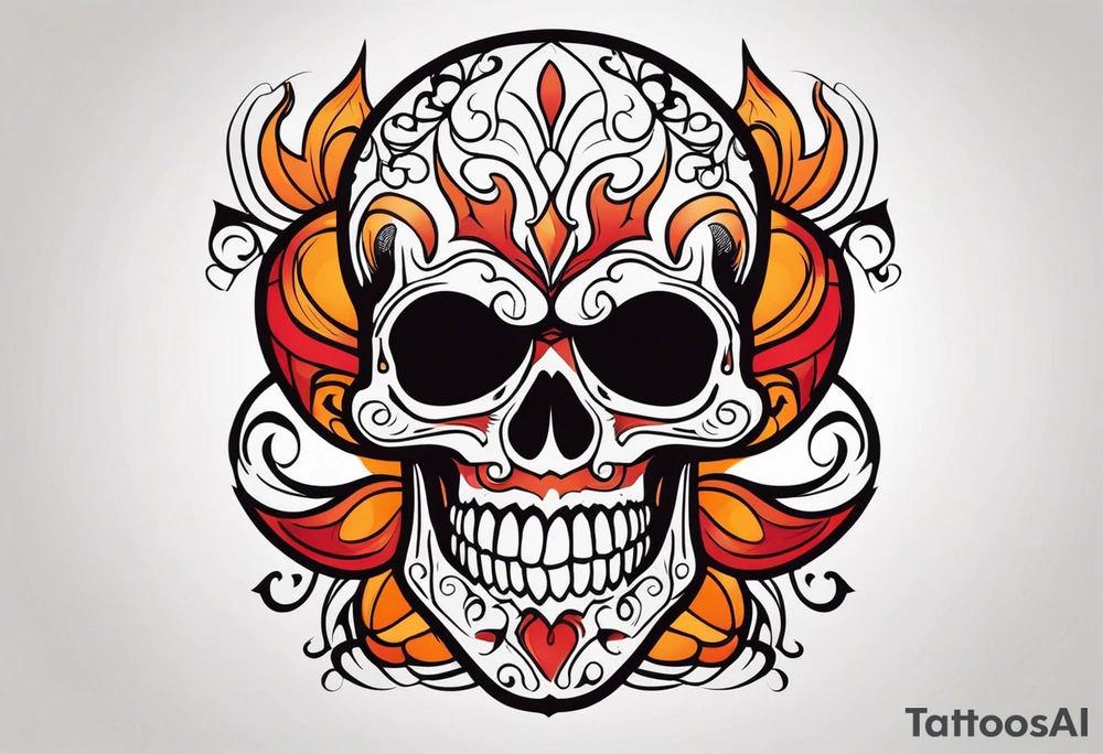Scary skull that is red and orange tattoo idea
