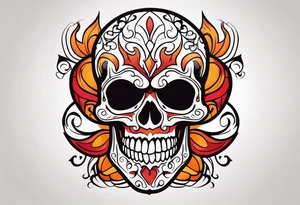 Scary skull that is red and orange tattoo idea