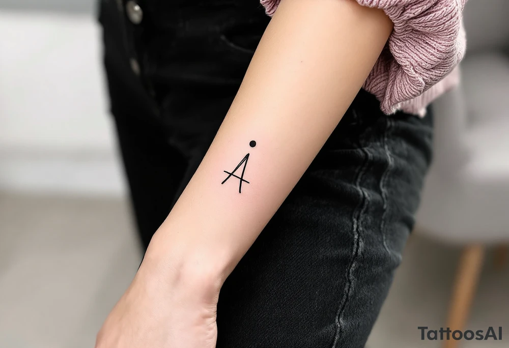 A live with a dot above it, with an flowing arrow around tattoo idea