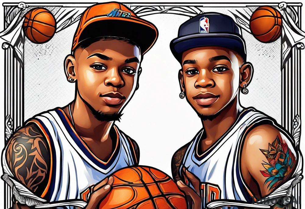 Two boys selling basketball cards tattoo idea