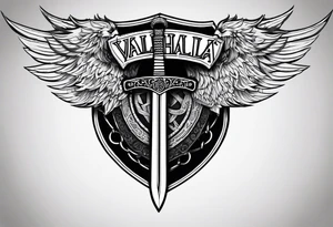 Valhalla sword  fire chains shield wings tattoo idea