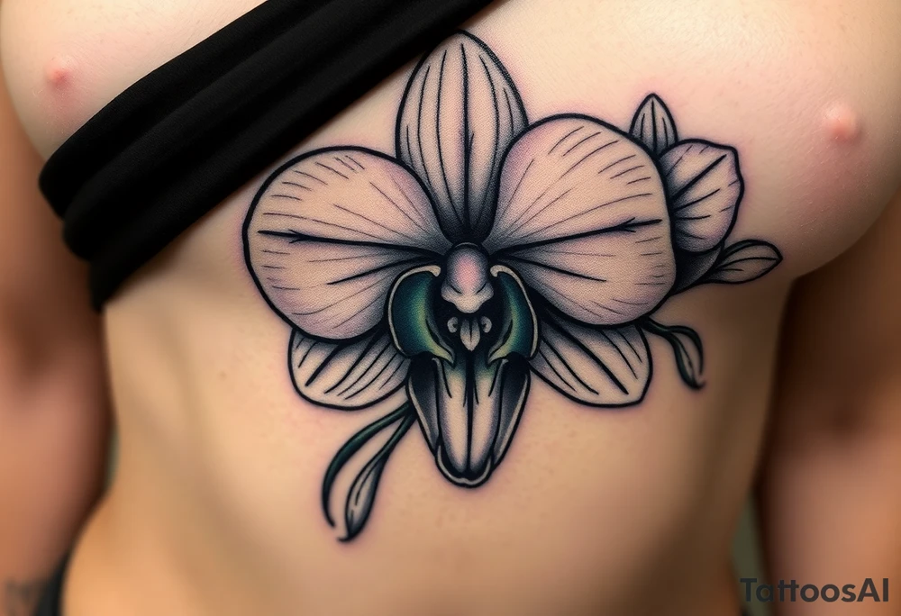 Orchid realistic with a mix with vagina tattoo idea