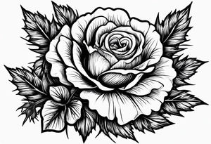 A thistle and a yellow rose and a shamrock whose stems spell K N D. tattoo idea