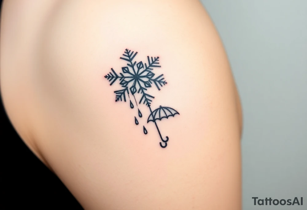 A snowflake melting and turning into rain drops and the rain drops cascading over and umbrella tattoo idea